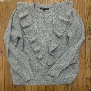 Adrienne Vittadini Gray Ruffled Sweater